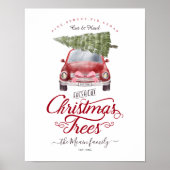 Kerstaven met rode Waterverf Retro-auto, vers gesn Poster (Voorkant)