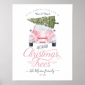 Kerstaven met verse kerstbomen Roze Waterverf auto Poster (Voorkant)