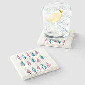 Kerstaven Onderzetter met marmer Stone, roze en bl (Zijkant)