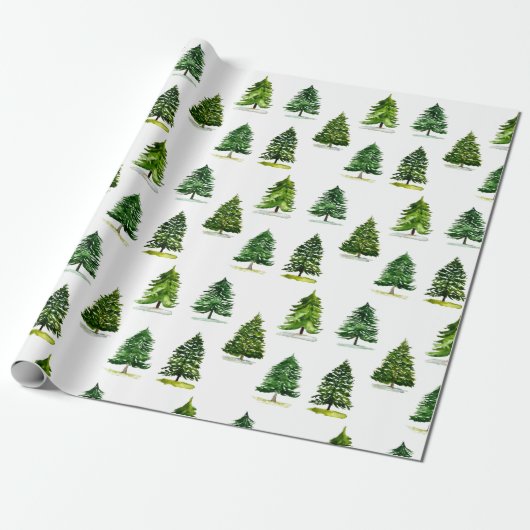 Kerstaven patroon Festive Green Waterverf Cadeaupapier (Uitgerold)