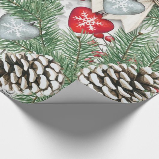 Kerstaven Pine Cone en Craft Hearts Snow Cadeaupapier (Hoek)