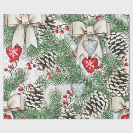 Kerstaven Pine Cone en Craft Hearts Snow Cadeaupapier (Vlak)