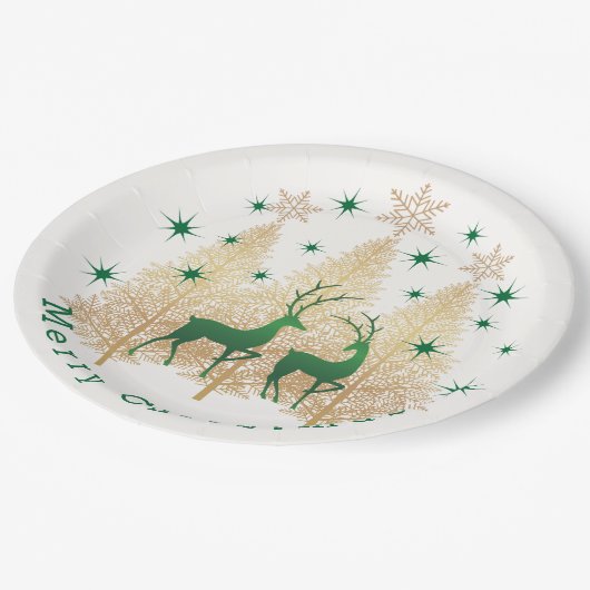 Kerstaven, rendieren, sneeuwvlokken papieren bordje (Gekanteld)
