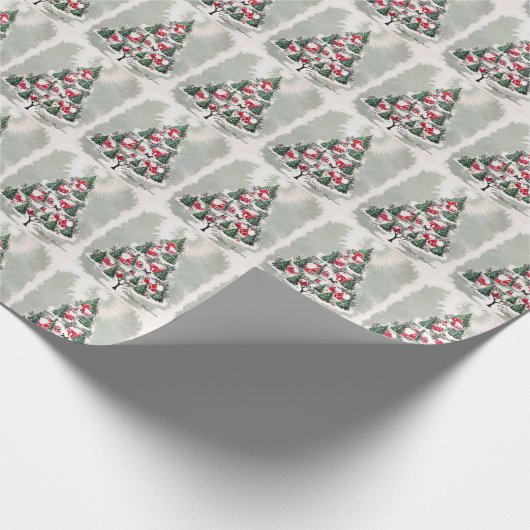 Kerstaven Rode Houten en Kerk MCM Cadeaupapier (Hoek)