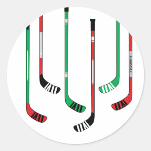 Kerstaven Rood en Groene Hockey Sticks Ronde Sticker