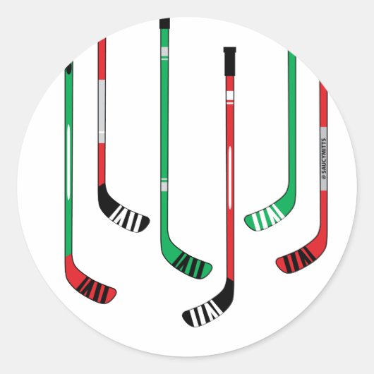 Kerstaven Rood en Groene Hockey Sticks Ronde Sticker (Voorkant)