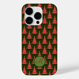Kerstaven Rood Groen Patroon met Monogram Case-Mate iPhone 14 Pro Hoesje