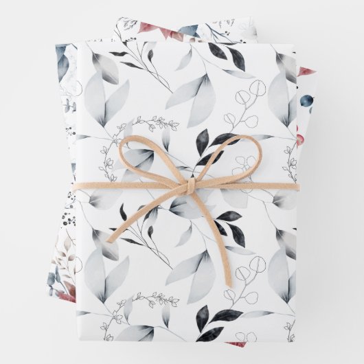 Kerstaven, Twigs, Leaves en Winter Flower Inpakpapier Vel (In situ)