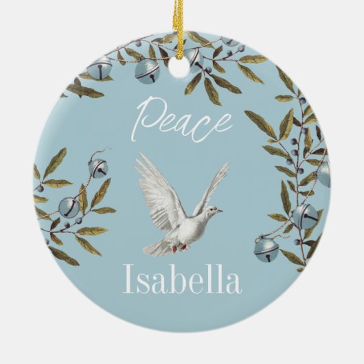  kerstaven van de Dove Peace Olive Branches Keramisch Ornament (Achterkant)