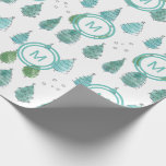 Kerstaven van Monogram Cadeaupapier<br><div class="desc">Decoreer je kerstcadeautjes met dit moderne kerstboompapier. Het is versierd met een eenvoudige waterverf in tinten groen en turkooizen. Pas het aan met uw initiaal of dat van uw familie. Oorspronkelijke Waterverf © Michele Davies.</div>