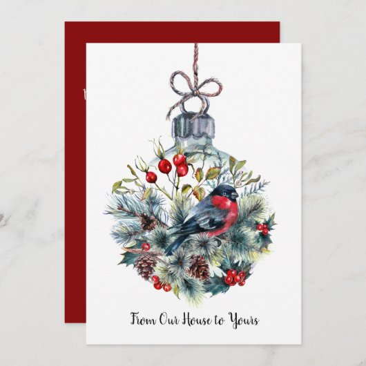 Kerstaven voor kerstversiering Bullfinch Pine Cone Feestdagenkaart (Voorkant / Achterkant)