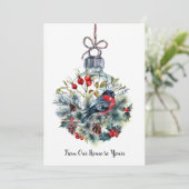 Kerstaven voor kerstversiering Bullfinch Pine Cone Feestdagenkaart (Staand voorkant)