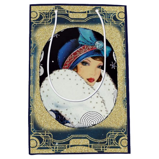 Kerstavenmeiden met witte paardebasis medium cadeauzakje (Voorkant)