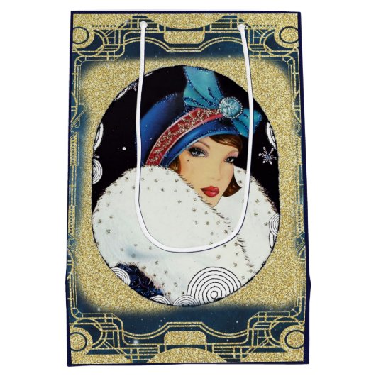 Kerstavenmeiden met witte paardebasis medium cadeauzakje (Achterkant)