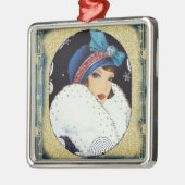 Kerstavenmeiden met witte paardebasis metalen ornament (Links)