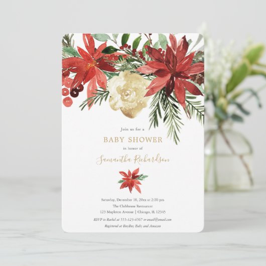 Kerstavestivalebloedig goudhoudend ivoor baby show kaart (Staand voorkant)