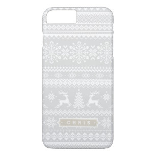 Kerstaveter grijs monogram met fair isle-patroon iPhone 8/7 plus hoesje