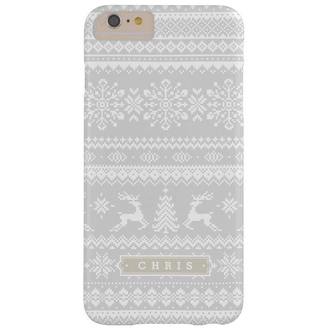 Kerstaveter grijs monogram met fair isle-patroon Case-Mate iPhone case (Achterkant)