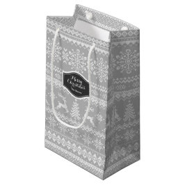 Kerstaveter grijs monogram met fair isle-patroon klein cadeauzakje