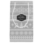 Kerstaveter grijs monogram met fair isle-patroon klein cadeauzakje (Voorkant)