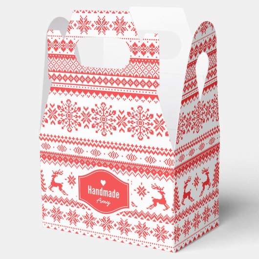 Kerstaveter monogram rode toneelpatroon bedankdoosjes (Geopend)
