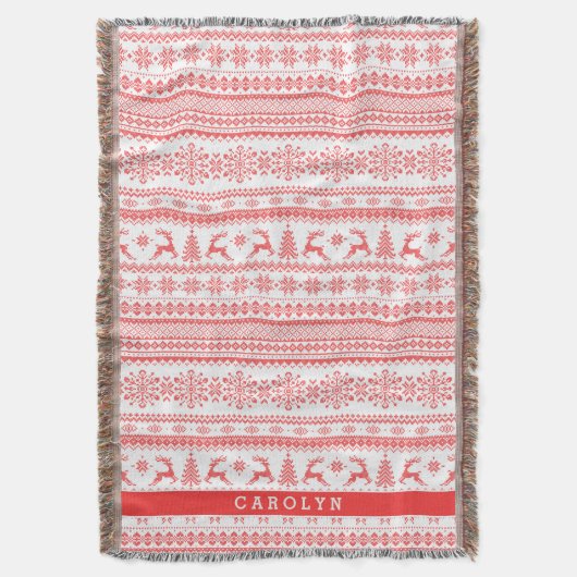 Kerstaveter monogram rode toneelpatroon deken (Voorkant Verticaal)