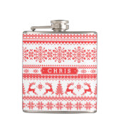 Kerstaveter monogram rode toneelpatroon heupfles (Voorkant)