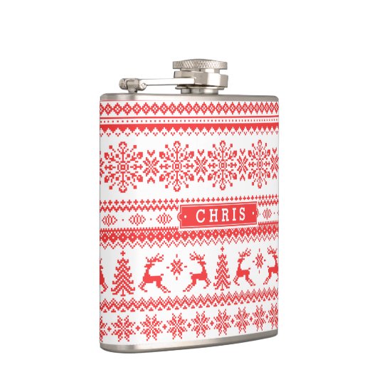 Kerstaveter monogram rode toneelpatroon heupfles (Rechts)