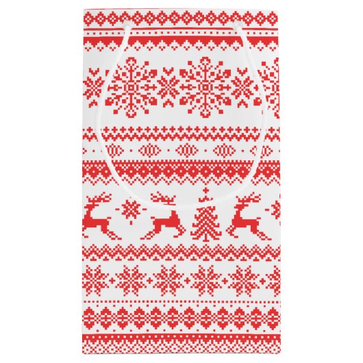 Kerstaveter monogram rode toneelpatroon klein cadeauzakje (Achterkant)