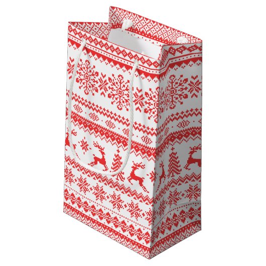 Kerstaveter monogram rode toneelpatroon klein cadeauzakje (Achterkant Gekanteld)