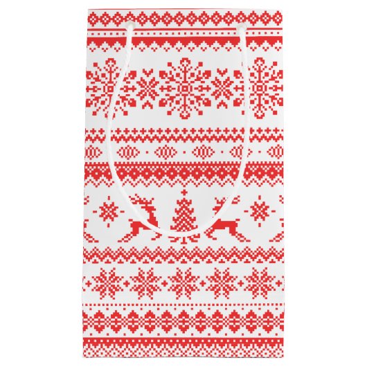 Kerstaveter monogram rode toneelpatroon klein cadeauzakje (Voorkant)