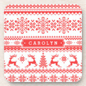 Kerstaveter monogram rode toneelpatroon onderzetter (Voorkant)