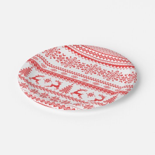 Kerstaveter monogram rode toneelpatroon papieren bordje (Gekanteld)