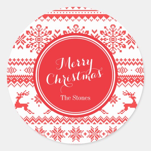 Kerstaveter monogram rode toneelpatroon ronde sticker (Voorkant)