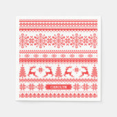 Kerstaveter monogram rode toneelpatroon servet (Voorkant)