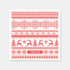 Kerstaveter monogram rode toneelpatroon servet