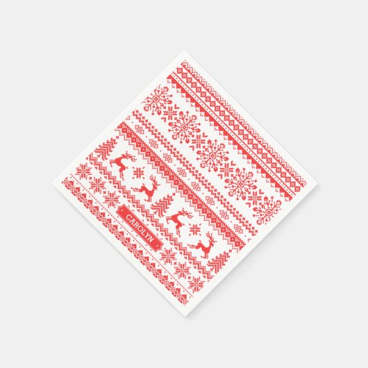 Kerstaveter monogram rode toneelpatroon servet (Hoek)