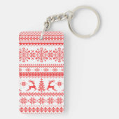 Kerstaveter monogram rode toneelpatroon sleutelhanger (achterkant)