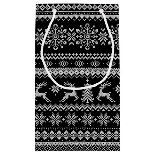 Kerstaveter monogram zwarte toneelpatroon klein cadeauzakje (Achterkant)