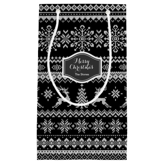 Kerstaveter monogram zwarte toneelpatroon klein cadeauzakje (Voorkant)