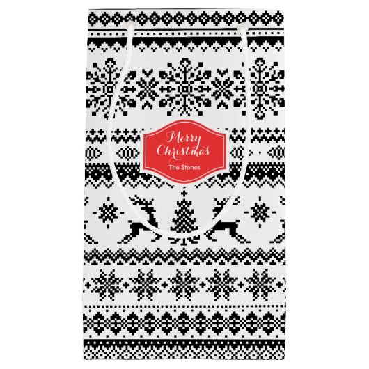 Kerstaveter monogram zwarte toneelpatroon klein cadeauzakje (Voorkant)