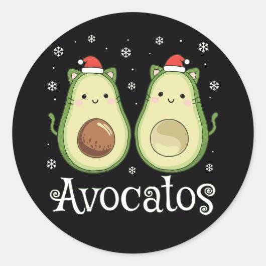 Kerstavocado's Kawaii Cat & Avocado Ronde Sticker (Voorkant)