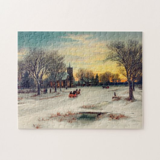 Kerstavond 1885 W C Bauer Sleigh Ride to Church Legpuzzel (Horizontaal)