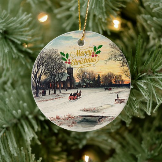 Kerstavond, 1889, Vrolijk kerstfeest! Keramisch Ornament (Boom)