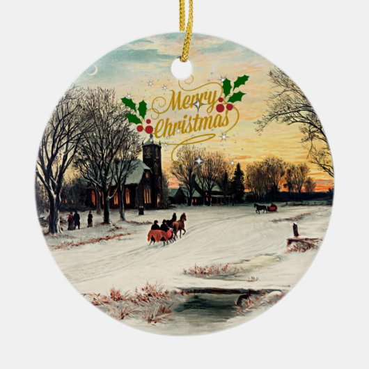 Kerstavond, 1889, Vrolijk kerstfeest! Keramisch Ornament (Voorkant)