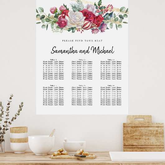 Kerstavond 6-tafelzitje met bruine kerstbruiloft poster (Keuken)