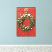 Kerstavond aan de deur hangen canvas afdruk (Insitu (Houten vloer))