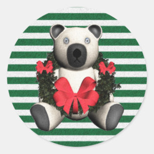 Kerstavond Beer Groene Stripes Ronde Sticker