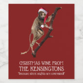 Kerstavond Big Eyed Lemur Monkey in Santa Hat Wijn Etiket (Enkel label)