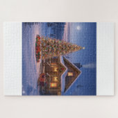 Kerstavond bij maanlicht-Geellige Puzzel Scene (Horizontaal)